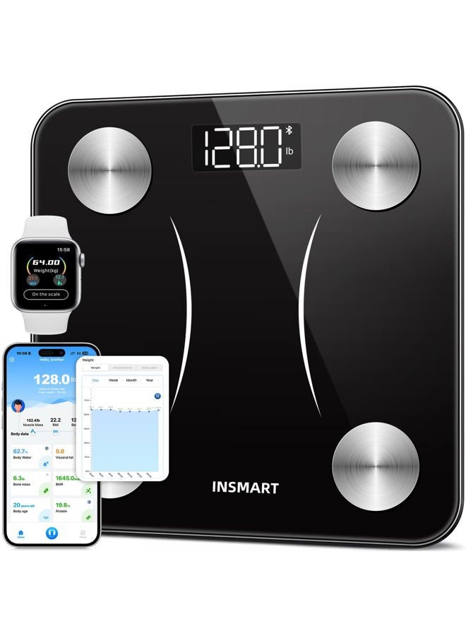INSMART Smart Scale for Body Weight, Digital Bathroom Scale Bluetooth Body Fat Scale,Body Composition Analyzer with Smart APP Sync Weight Scale - Black - Image 1