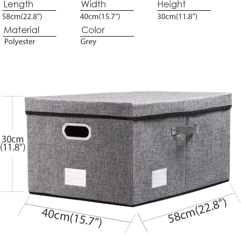 PRANDOM Storage Boxes with Lids Large,Collapsible Linen Fabric Storage Box,Decorative Bins,Really Useful Box,Clothing Storage,Stackable,58x40x30cm,Grey[3-Pack] - Image 3