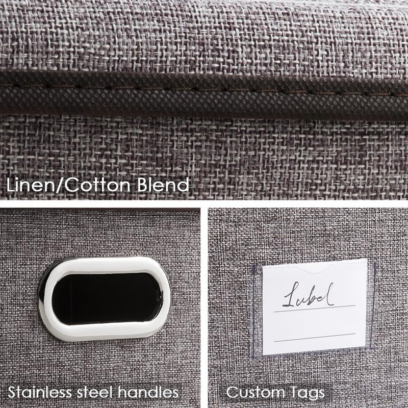 PRANDOM Storage Boxes with Lids Large,Collapsible Linen Fabric Storage Box,Decorative Bins,Really Useful Box,Clothing Storage,Stackable,58x40x30cm,Grey[3-Pack] - Image 4
