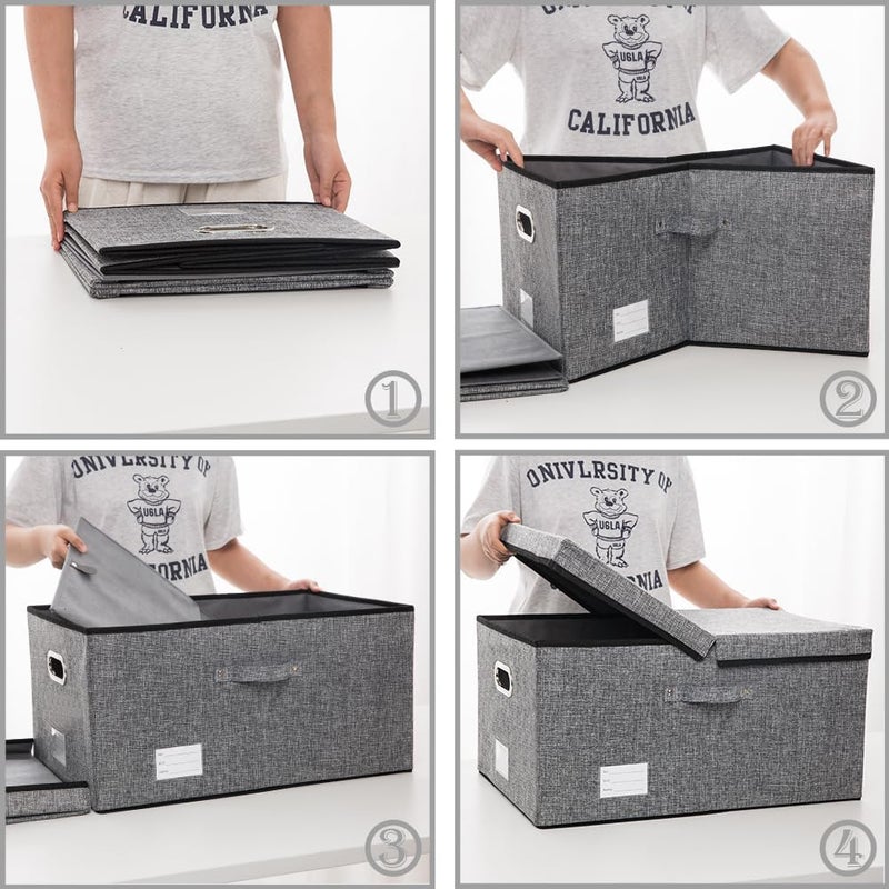 PRANDOM Storage Boxes with Lids Large,Collapsible Linen Fabric Storage Box,Decorative Bins,Really Useful Box,Clothing Storage,Stackable,58x40x30cm,Grey[3-Pack] - Image 5