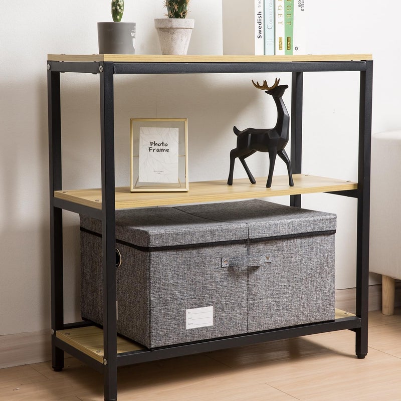 PRANDOM Storage Boxes with Lids Large,Collapsible Linen Fabric Storage Box,Decorative Bins,Really Useful Box,Clothing Storage,Stackable,58x40x30cm,Grey[3-Pack] - Image 2