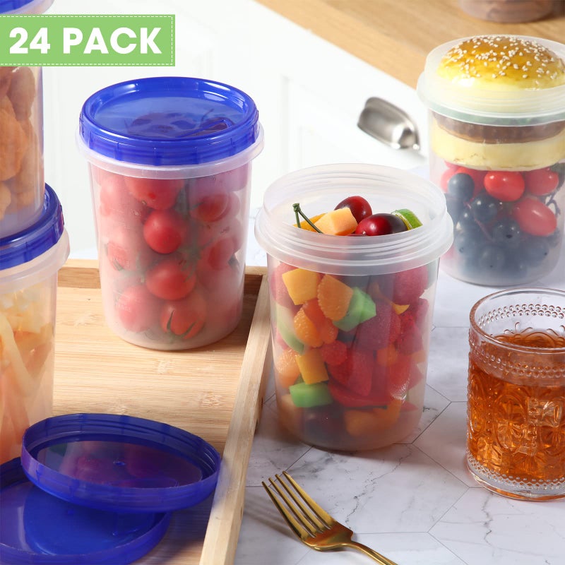 Foaincore 24 Pcs 32 oz Food Storage Freezer Container with Twist Top Lids Reusable Plastic Soup Food Containers with Screw on Lids Leakproof Round Containers for Juice Condiments Fruit Snacks Leftovers(Blue)  - Image 5