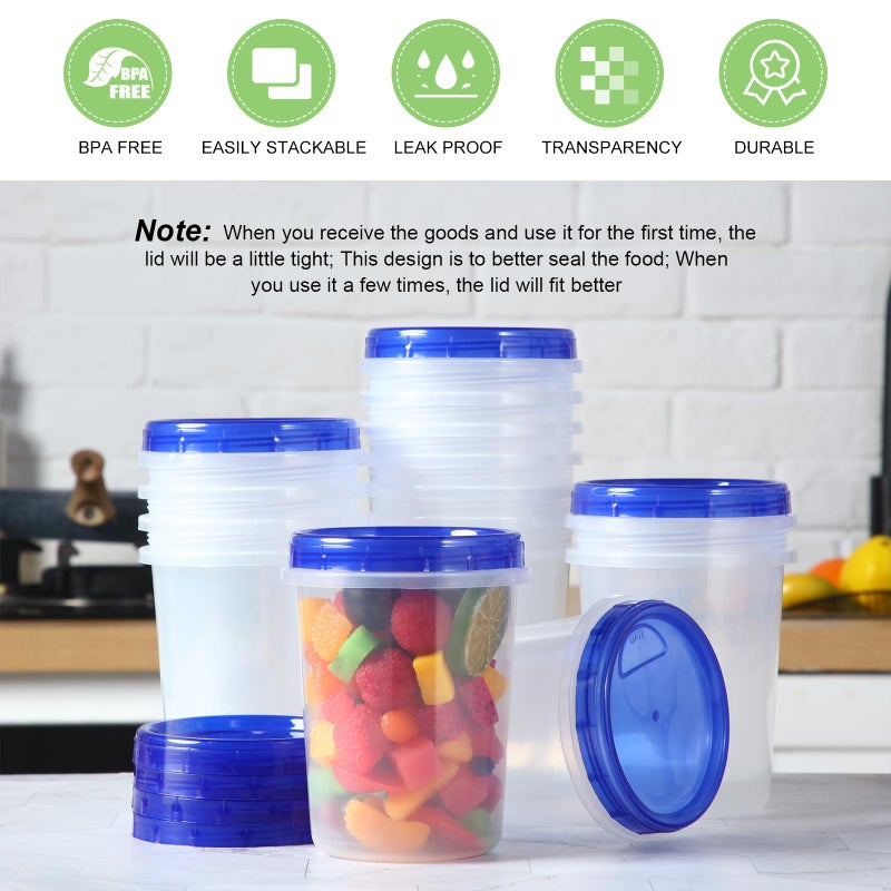 Foaincore 24 Pcs 32 oz Food Storage Freezer Container with Twist Top Lids Reusable Plastic Soup Food Containers with Screw on Lids Leakproof Round Containers for Juice Condiments Fruit Snacks Leftovers(Blue)  - Image 2