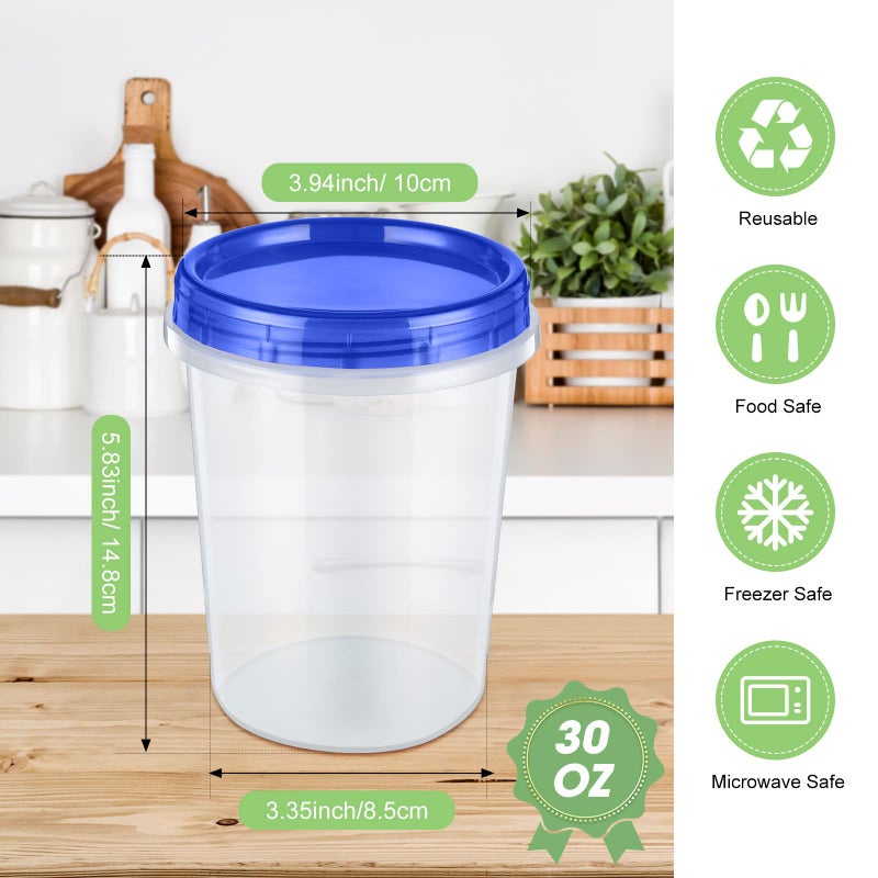 Foaincore 24 Pcs 32 oz Food Storage Freezer Container with Twist Top Lids Reusable Plastic Soup Food Containers with Screw on Lids Leakproof Round Containers for Juice Condiments Fruit Snacks Leftovers(Blue)  - Image 3
