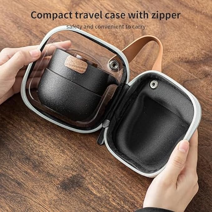 rayihni Portable Teapot Set Portable Kung Fu Tea Set Mini Traveling Chinese Ceramic Teapot With 3 Cups All In One Travel Bag Ideal For Travel Camping Picnic Black - Image 5