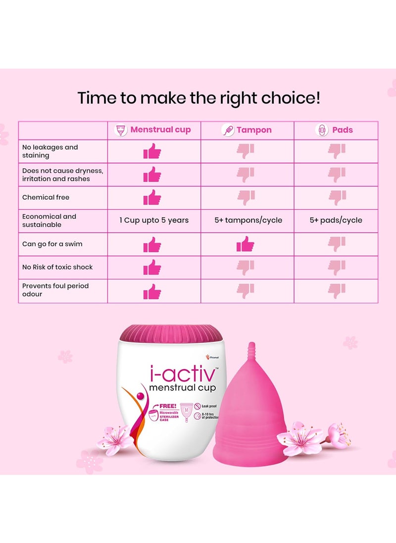 i-activ - 100% Medical Grade Silicone Menstrual Cup For Women with Free Sterilizer Case Large - Image 1