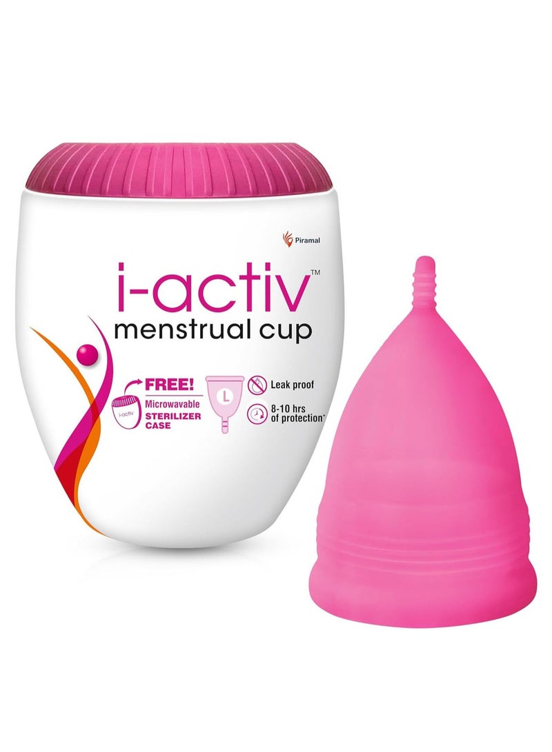 i-activ 100% Medical Grade Silicone Menstrual Cup For Women with Free Sterilizer Case Large - Image 2