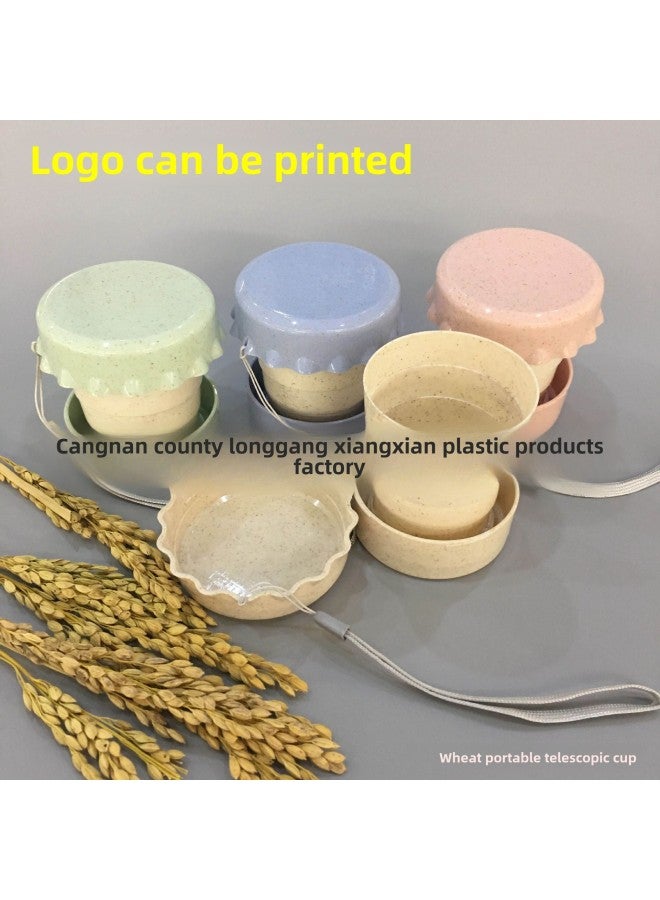 Wheat Retractable Cup Travel Portable Cup Student Compression Cup Creative Folding Cup Advertising Printable LOGO-Color:Nordic Powder-Capacity:OPP Bag Packing  - Image 2