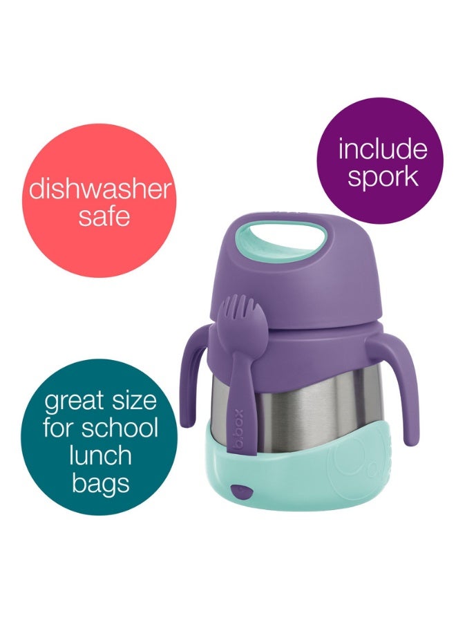 B.Box Insulated Food Jar for Kids | Keeps Food Hot or Cold | 11 fl oz Capacity | Leakproof | BPA Free | With Spork & Carry Handle-Lilac Pop - Image 2
