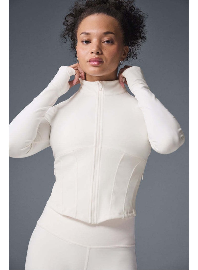 alo Alo Yoga Sport Coat Short Sleeve Tight-Fitting Crop Top with Waist-Hugging Design, Zipper Stand Collar, Tight-Fitting for Women, Fitness and Sports Use  - Image 1