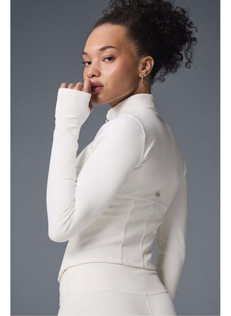 alo Alo Yoga Sport Coat Short Sleeve Tight-Fitting Crop Top with Waist-Hugging Design, Zipper Stand Collar, Tight-Fitting for Women, Fitness and Sports Use  - Image 2