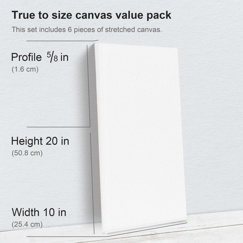 PHOENIX Long Stretched Canvas for Painting 10x20 Inch/6 Value Pack, 8 Oz Triple Primed 5/8 Inch Profile 100% Cotton White Blank Canvas, Rectangular Framed Canvas for Oil Acrylic & Pouring Art - Image 3
