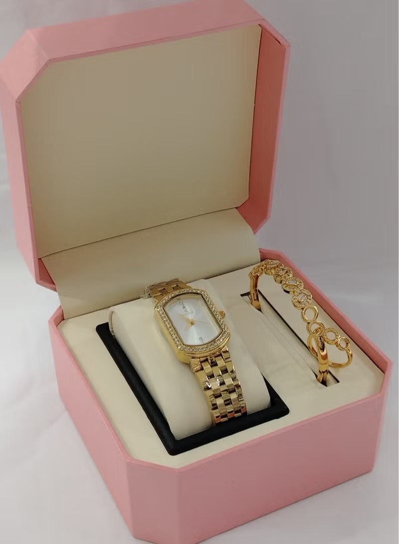 Soft and elegant women's sets, zircon, steel watch