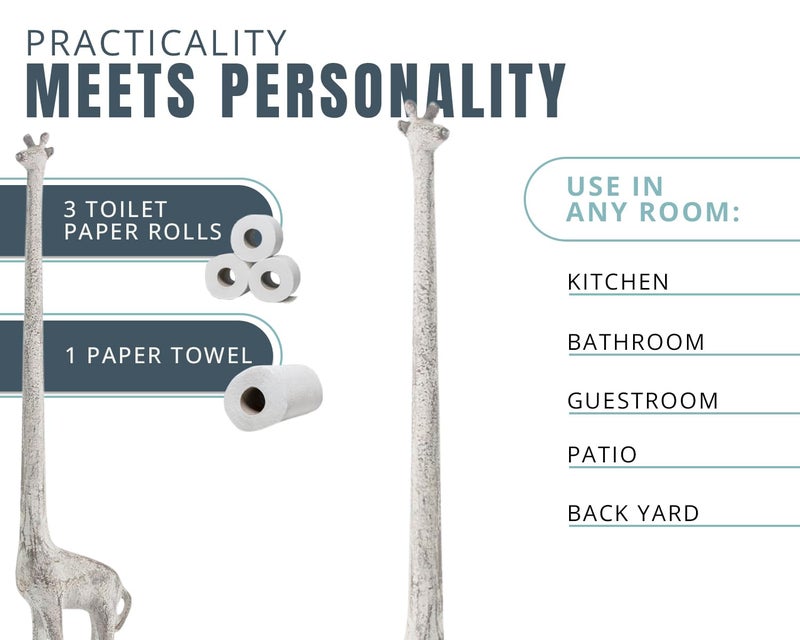 كومفيفي حامل المناشف الورقية على شكل زرافة للمطبخ أو حامل ورق التواليت للحمام - موزع لفة بتصميم حيوان غريب الأطوار فريد من نوعه لديكور المنزل - Image 5