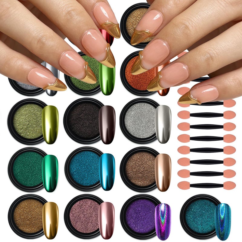 Artdone 16 Colors Chrome Nail Powder, Iridescent Aurora Powder Metallic Mirror Effect Pigment Pearlescent Mermaid Pigment Pearl Glitter Dust Kit, Nail Art Decoration, Resin Craft - Image 1