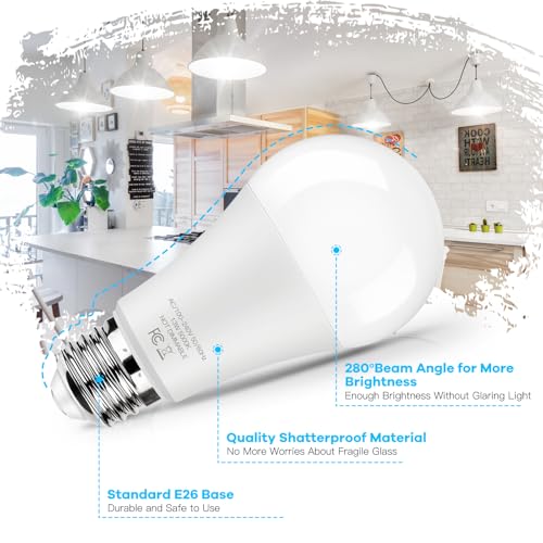 Brightever LED Light Bulbs 100W Equivalent 1500 Lumens, A19 13W 5000K Daylight White Non-Dimmable, Super Bright No Flicker Standard E26 Edison Screw Bulbs for Home, Bedroom, Office Lamp, 12-Pack - Image 5