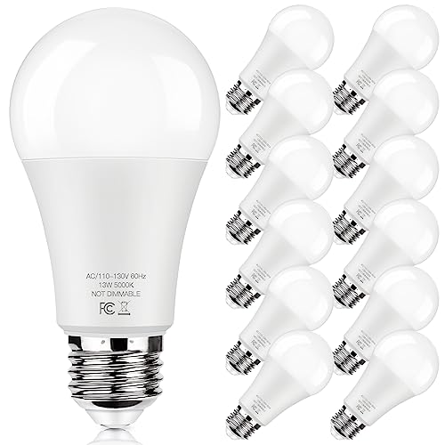 Brightever LED Light Bulbs 100W Equivalent 1500 Lumens, A19 13W 5000K Daylight White Non-Dimmable, Super Bright No Flicker Standard E26 Edison Screw Bulbs for Home, Bedroom, Office Lamp, 12-Pack - Image 1