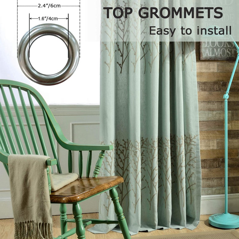VOGOL 2 Panels Branch Embroidered Faux Linen Grommet Curtains Drapes for Bedroom/Living Room, Energy Efficient Window Treatment Panels, 52 x 63 Inch - Image 4