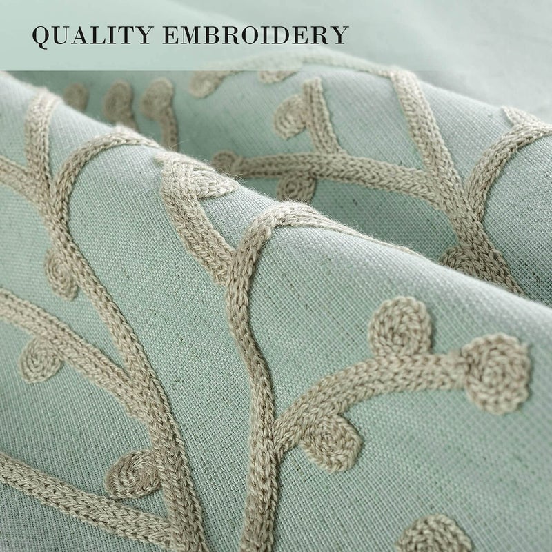 VOGOL 2 Panels Branch Embroidered Faux Linen Grommet Curtains Drapes for Bedroom/Living Room, Energy Efficient Window Treatment Panels, 52 x 63 Inch - Image 5