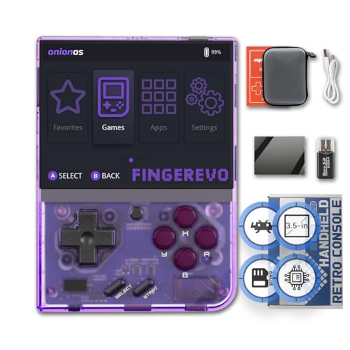 FINGEREVO Miyoo Mini Plus OnionOS Handheld Game Console 35inch 640480 Screen 3000mAh Miyoomini with Portable Case Transparent Purple - Image 1