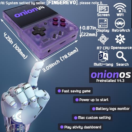 FINGEREVO Miyoo Mini Plus OnionOS Handheld Game Console 35inch 640480 Screen 3000mAh Miyoomini with Portable Case Transparent Purple - Image 5