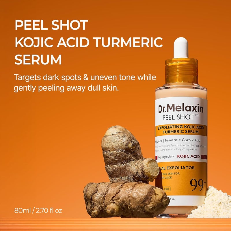 Dr. Melaxin Dr.Melaxin Peel Shot Kojic Acid Turmeric Serum – Exfoliating Dark Spot Corrector with AHA/BHA & Niacinamide, Brightening & Even Tone Facial Serum (80ml / 2.70 fl oz) - Image 2