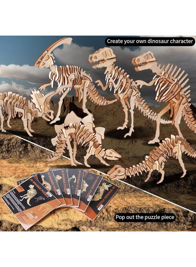 calary 3D Wooden Puzzle Simulation Animal Dinosaur Assembly DIY Model Toy for Kids and Adults,Set of 6 - Image 1