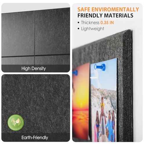 MaxGear Large Cork Board for Wall 36" x 24", Dark Gray Bulletin Board, 6 Pack Felt Wall Tiles with Pushpins, Cork Boards for Office Pin Board Tack Board Cork Boards - Image 2