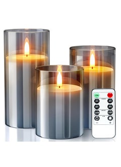 General LED Flameless Candle Set Grey, Tea Lights Candles Battery Operated,Valentine's Day Glass Flameless Candles with Remote, 3-Pack Fake Candles LED Candles, Wedding, Table Decorations  - Image 1
