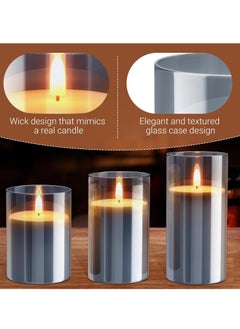General LED Flameless Candle Set Grey, Tea Lights Candles Battery Operated,Valentine's Day Glass Flameless Candles with Remote, 3-Pack Fake Candles LED Candles, Wedding, Table Decorations  - Image 4