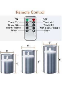 General LED Flameless Candle Set Grey, Tea Lights Candles Battery Operated,Valentine's Day Glass Flameless Candles with Remote, 3-Pack Fake Candles LED Candles, Wedding, Table Decorations  - Image 3