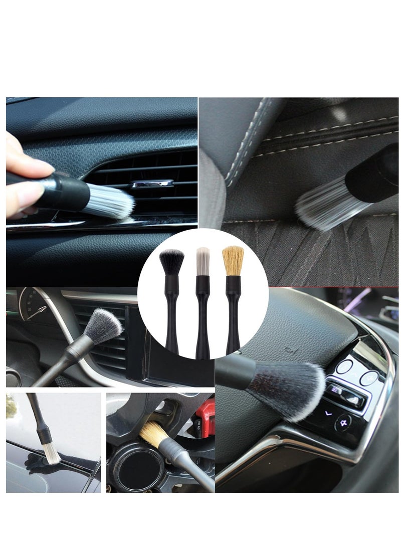 SYOSI Car Detailing Brush Set 3 Pack Auto Detail Brush Kit with 3 PCS Replacement Brush Head and 3 Hooks Soft No Scratch Detailing Brush Car Duster Brushes for Dashboard Engine Bay Air Vents Leather Seat  - Image 5