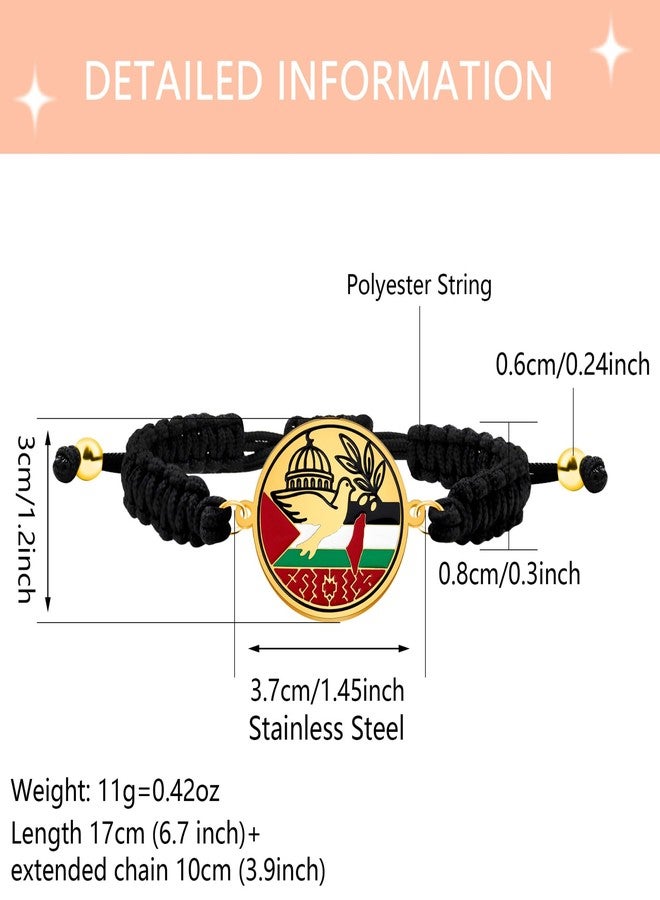Tobestu Gold Plated Palestine Peace Dove Bracelet - Adjustable Black Cord Mosque Charm with Flag Colors YA6016 - Image 3