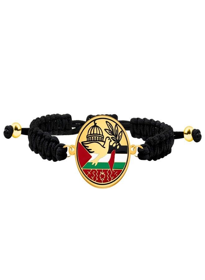 Tobestu Gold Plated Palestine Peace Dove Bracelet - Adjustable Black Cord Mosque Charm with Flag Colors YA6016 - Image 1