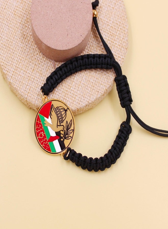 Tobestu Gold Plated Palestine Peace Dove Bracelet - Adjustable Black Cord Mosque Charm with Flag Colors YA6016 - Image 4