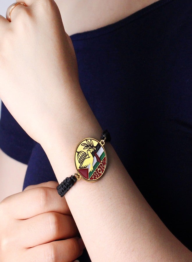 Tobestu Gold Plated Palestine Peace Dove Bracelet - Adjustable Black Cord Mosque Charm with Flag Colors YA6016 - Image 2
