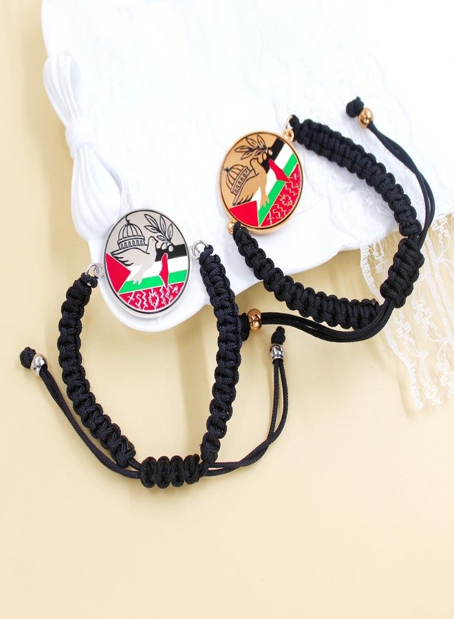 Tobestu Gold Plated Palestine Peace Dove Bracelet - Adjustable Black Cord Mosque Charm with Flag Colors YA6016 - Image 5