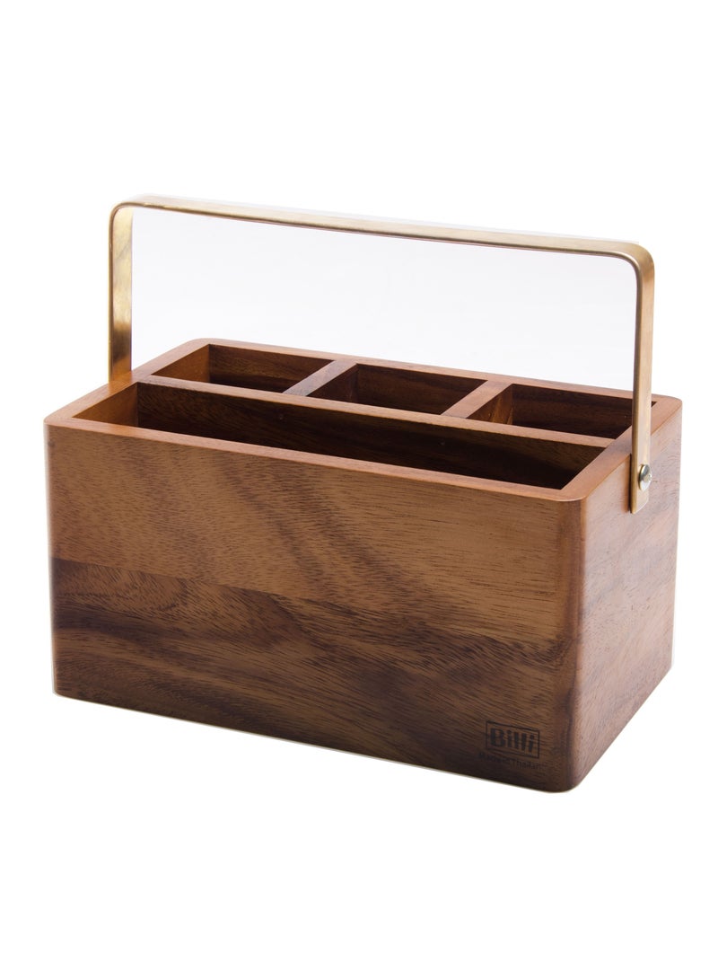 BILLI Wooden Cutlery Holder with Golden Handle Brown standard - Image 1