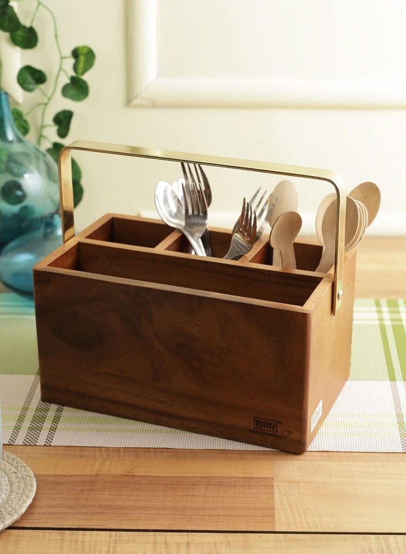 BILLI Wooden Cutlery Holder with Golden Handle Brown standard - Image 4