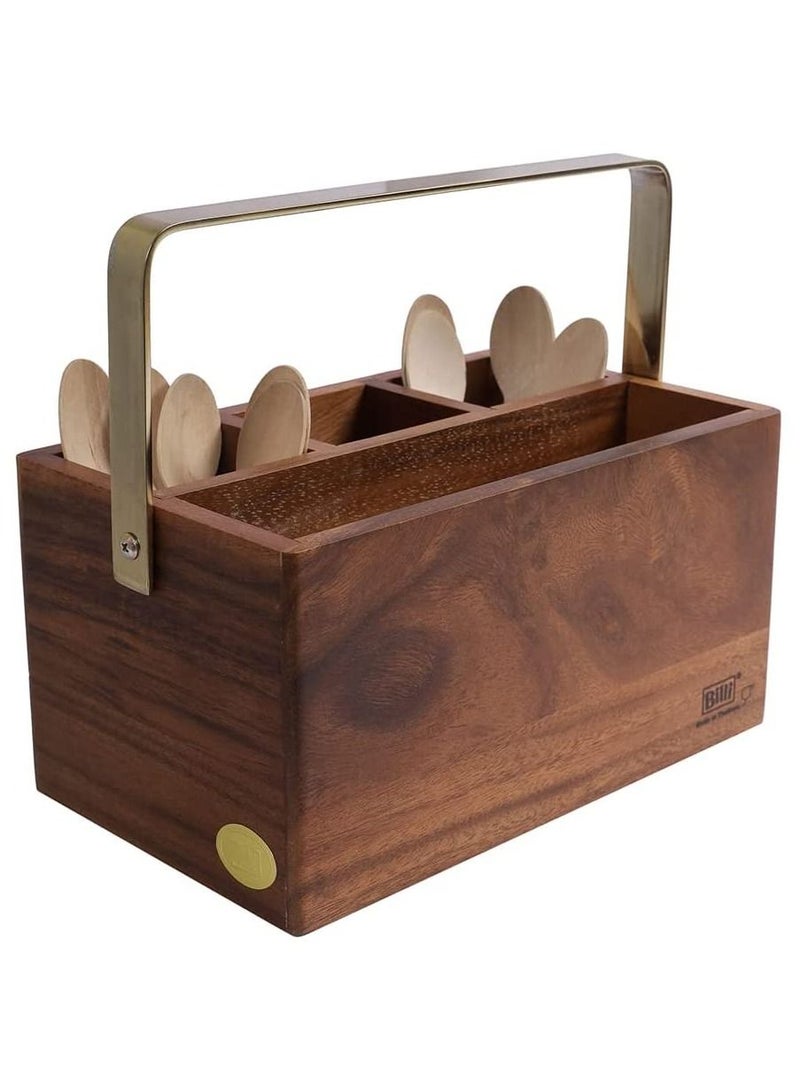 BILLI Wooden Cutlery Holder with Golden Handle Brown standard - Image 3