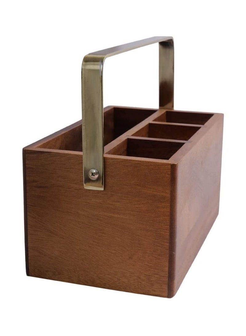 BILLI Wooden Cutlery Holder with Golden Handle Brown standard - Image 2
