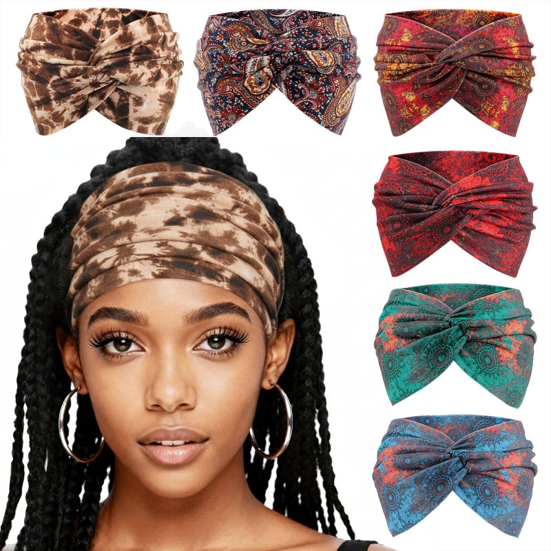 AQOKKA Extra Wide Headbands for Women Large Turban Headband Non Slip Boho Elastic Hairband Hair Twisted Knot Head Bands Accessories - Image 1