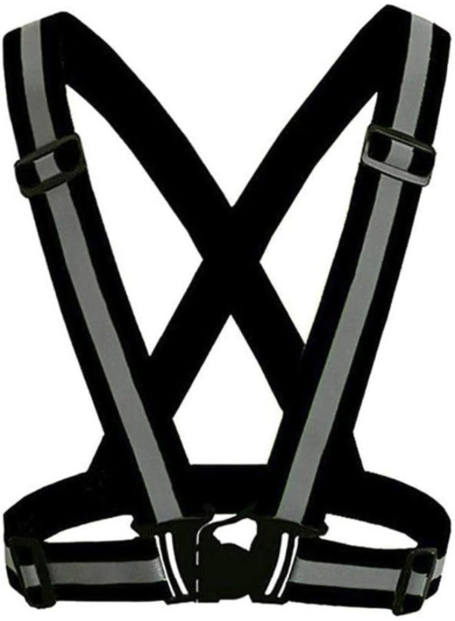 Fukukawa Reflective Safety Belt Vest 1 Piece Adjustable High Visibility Reflective Vest with Elastic Reflective Straps for Night Running, Cycling, Jogging, Walking, Hiking, Scooter Riding, Dog Walking & Outdoor Safety Gear, Unisex Black - Image 1
