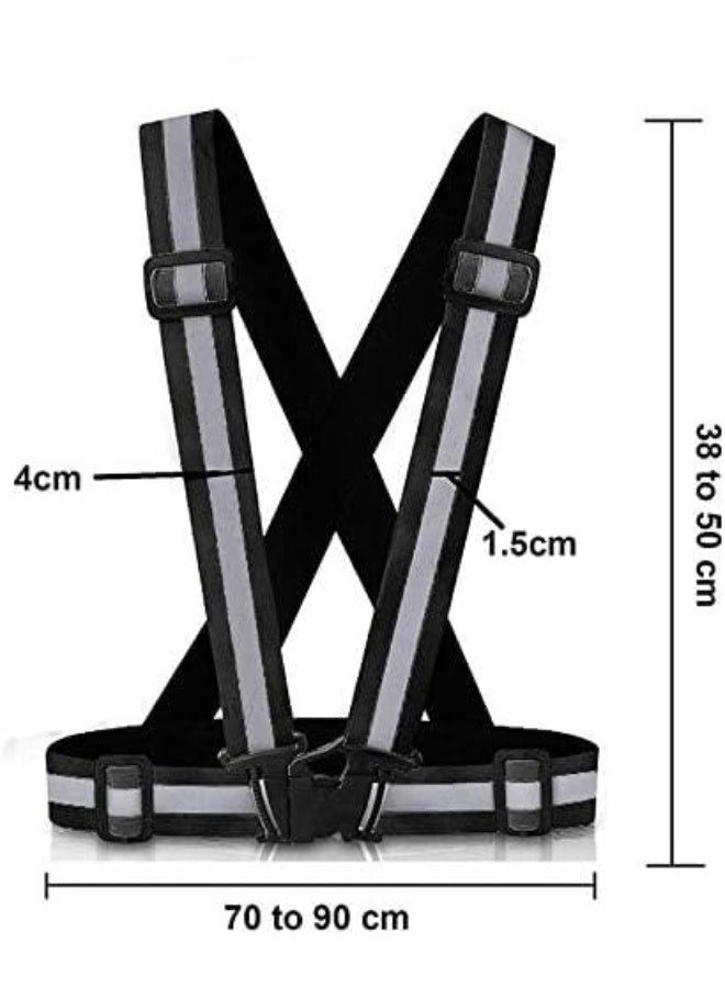 Fukukawa Reflective Safety Belt Vest 1 Piece Adjustable High Visibility Reflective Vest with Elastic Reflective Straps for Night Running, Cycling, Jogging, Walking, Hiking, Scooter Riding, Dog Walking & Outdoor Safety Gear, Unisex Black - Image 2