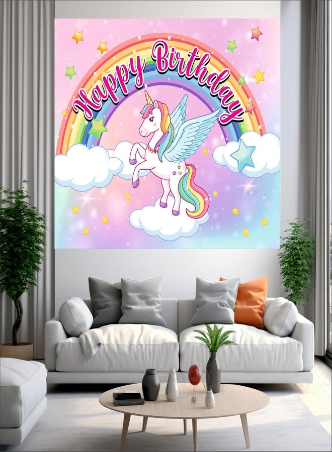 Party Baazaar Unicorn Birthday Banner | Rainbow Theme for Kids Party | Birthday Backdrop for Decoration (Pack of 1, Size: 5x4 Feet) - Image 2