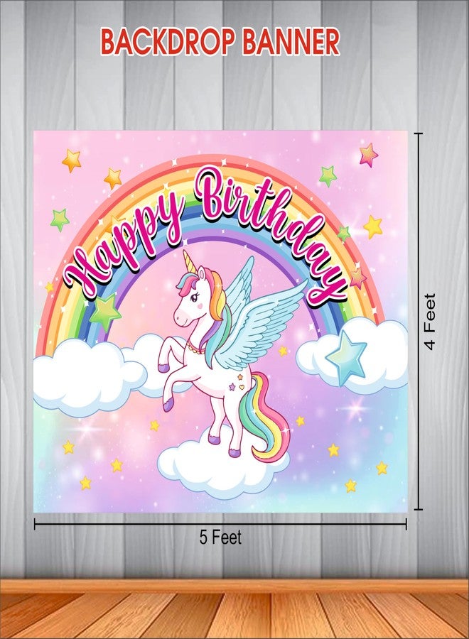 Party Baazaar Unicorn Birthday Banner | Rainbow Theme for Kids Party | Birthday Backdrop for Decoration (Pack of 1, Size: 5x4 Feet) - Image 3