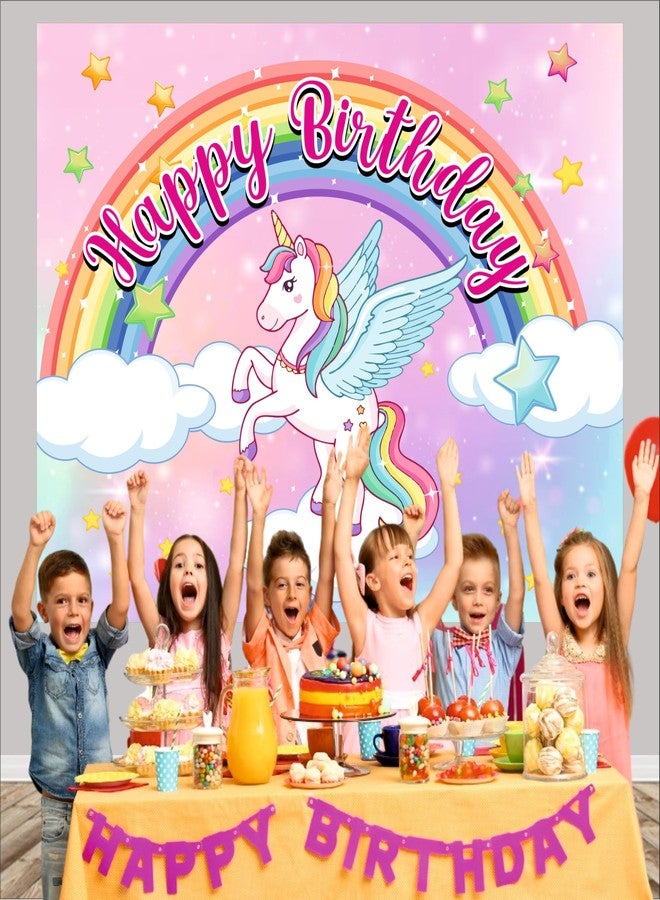 Party Baazaar Unicorn Birthday Banner | Rainbow Theme for Kids Party | Birthday Backdrop for Decoration (Pack of 1, Size: 5x4 Feet) - Image 5