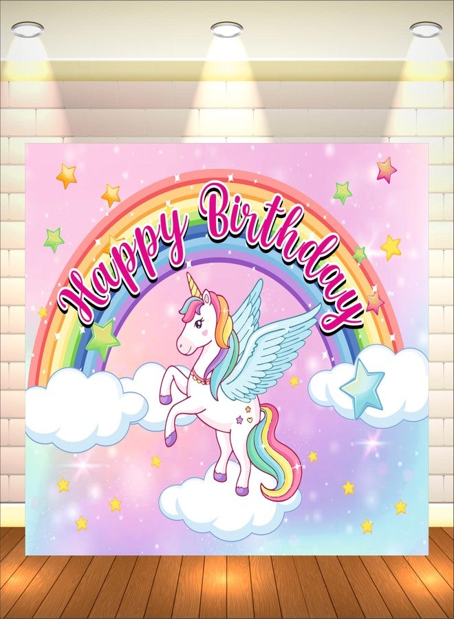 Party Baazaar Unicorn Birthday Banner | Rainbow Theme for Kids Party | Birthday Backdrop for Decoration (Pack of 1, Size: 5x4 Feet) - Image 1