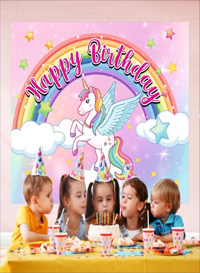 Party Baazaar Unicorn Birthday Banner | Rainbow Theme for Kids Party | Birthday Backdrop for Decoration (Pack of 1, Size: 5x4 Feet) - Image 4