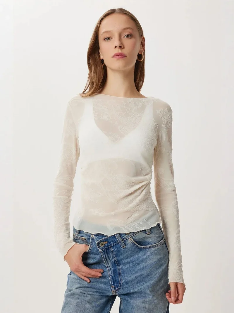 إسطنبول الساحرة Istanbul Patterned Long Sleeve Tulle Blouse